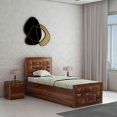 Sofia Solid Sheesham Wood Single Bed With Box Storage (Natural Finish)